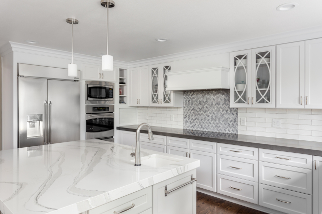 Engineered quartz countertop vanity installation